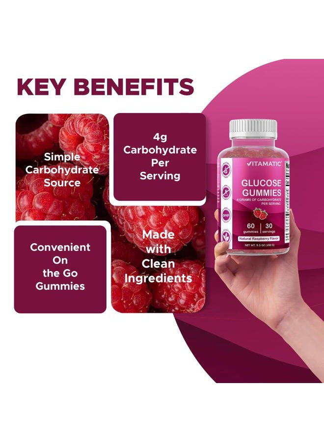 Vitamatic Glucose chewable Gummies - 60 Count - Natural Raspberry Flavor - 4G of Carbohydrate per Serving (1 Bottle) - Image 5